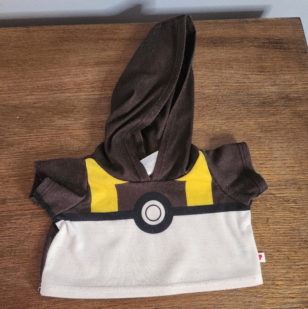 Build A Bear Pokemon Ultra Ball Hoodie Shirt Pokeball Brown/White